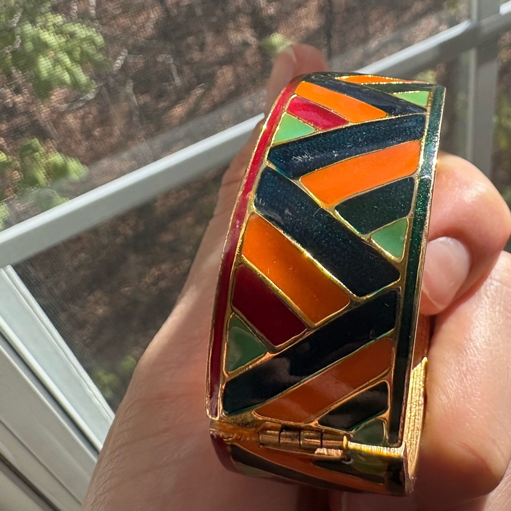 Vintage YSL Yves Saint Laurent Enamel Mosaic Hinged Cuff (c. 1970s–80s)✨ - Picture 9 of 11